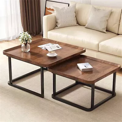 2X Industrial-inspired Coffee Table Set Stacking Vintage Side Table Space Saving • $119.90