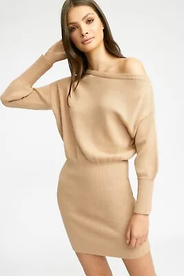 KOOKAI 100% Wool Nude Tan One Shoulder Knit Dress Size 2 (12) #32538 • $60