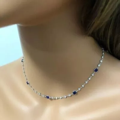 4 Ct Oval Lab-Created Sapphire Women's Tennis Necklace 14K White Gold Finish • $218.03