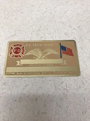 New Vintage SSN Social Security Card Metal USA Gold Fire Fighters EMT • $5.91