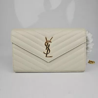 Saint Laurent Cassandra Monogram Crema Soft Chain Wallet Shoulder Bag New • $2381.25