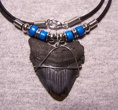 Megalodon Shark Tooth 1 5/8  Necklace Sharks Teeth Large Fossil Diver Gem Color • $20