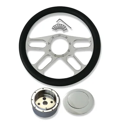 Chrome 14  Steering Wheel & 9 Holes Adapter & Smooth Horn Button Street Hot Road • $149.68