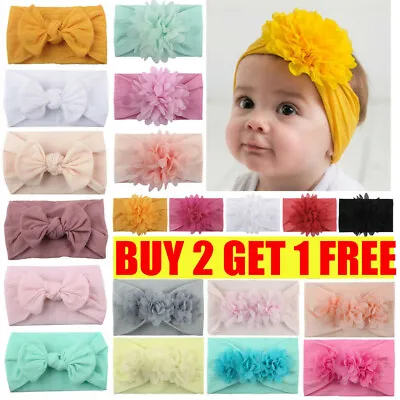 Baby Girls Flower Headband Kids Turban Knot Rabbit Bunny Bow Hair Band Head Wrap • £2.69