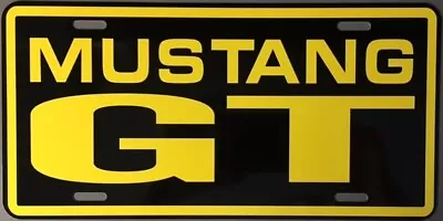 Metal License Plate Mustang Gt Fits Ford Mustang 4.6 5.0 302 Black W/ Yellow • $18.95