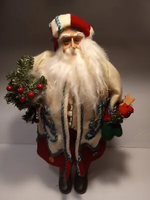 VTG Santa With Button Coat &Red Bird (Forside) Holly Handmade NICE! • $29.99