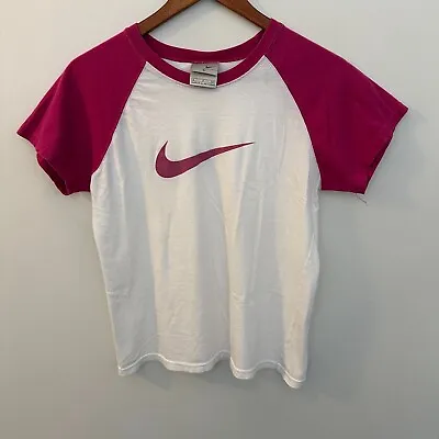 Nike 2 Tone Women's Baseball Style T-Shirt Pink White Glitter Size Small Y2K VTG • $14.99