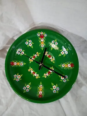 £32 • Buy Green Roses And Castles Hand Painted Upcycled Enamel Wall Clock Barge Ware#01