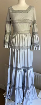 £80 • Buy Vintage After Six By Ronald Joyce Silver Grey/lurex Tiered Maxi Dress 12. 1970’s