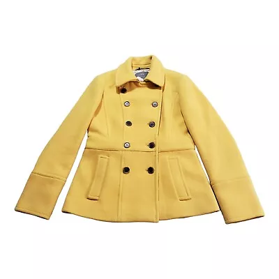 J Crew Stadium Cloth Nello Gori Pea Coat Women's 2 Yellow Wool Double Breasted • $79.97