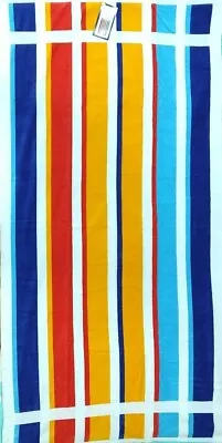 Jumbo Large Beach Towel Citrus Stripes Blue Yellow Red 100% Egyptian Cotton NQP • £12.99
