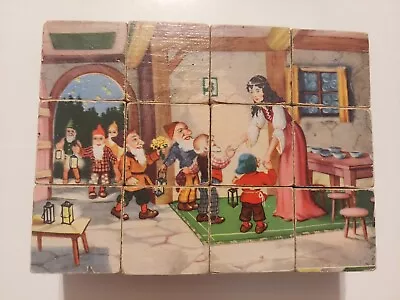 Vintage!  Wooden Cube 6-sided Fairytales Block Puzzle 12 Cubes Total • $19.99