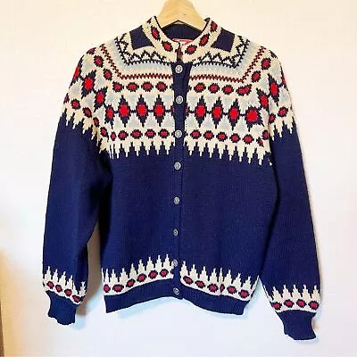 Vintage 1960’s Viking Knit Wool Size M Norwegian Sweater Cardigan Handmade • $80