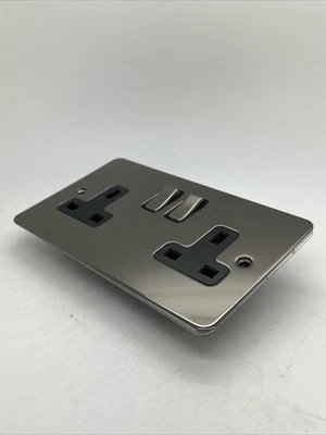 £5 • Buy Black Nickel Flat Plate Twin Socket 