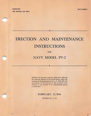 1944 PV-2 Harpoon Erection & Maintenance World War II Book Flight Manual -CD • $64.99