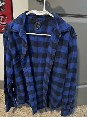 J Crew Flannel Shirt Mens Large Button Up Long Sleeve Plaid Blue/Black • $10