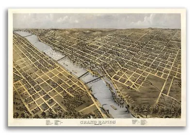 Grand Rapids Michigan 1868 Historic Panoramic Town Map - 16x24 • $13.95