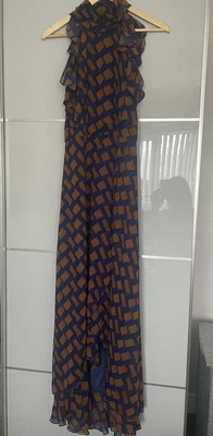 £7 • Buy Pretty Little Thing Navy And Brown Occasion High Low Dress Size 10
