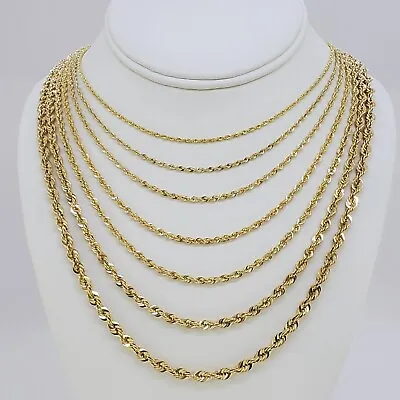 $99.98 • Buy 10K Solid Yellow Gold 1.5mm-6mm Diamond Cut Rope Chain Pendant Necklace 16 - 30 
