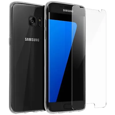 For SAMSUNG GALAXY S7 EDGE S 7 TEMPERED GLASS SCREEN PROTECTOR + CLEAR TPU CASE • £7.46