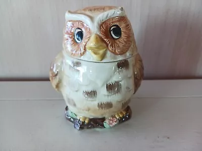 Mary Ann Baker Owl Sugar Bowl Jam Pot Hand Painted Otagiri 4  Original  • $18