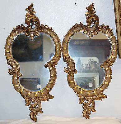  Pair Of Venetian Gilt Wood Carved Mirrors Rococo Style Circa 1900  • $1260