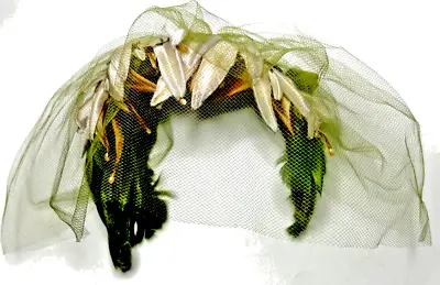 Vtg Womens Green Velvet Bow Headband Head Piece Netting Mesh Veil Flower Feather • $28