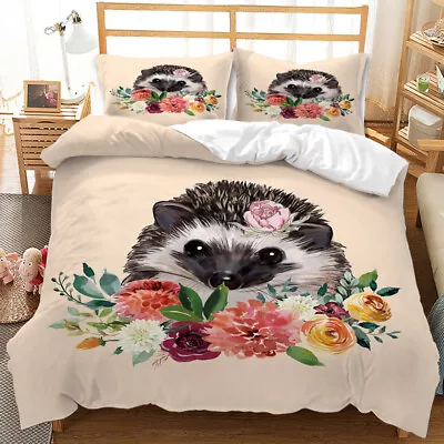 Hedgehog With Flowers Quilt Cover Set Full Queen Quilt/Doona Cover Pillowcase • $21.68