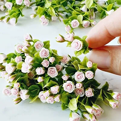 Pink Rose Flowers Handmade Miniatures  Dollhouse Fairy Garden Decor Set 10 Pcs • $41.99