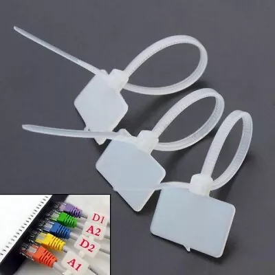 100Pc White Nylon Self-Locking Label Tie Network Cable Marker Wire Strap Tool • £7.20