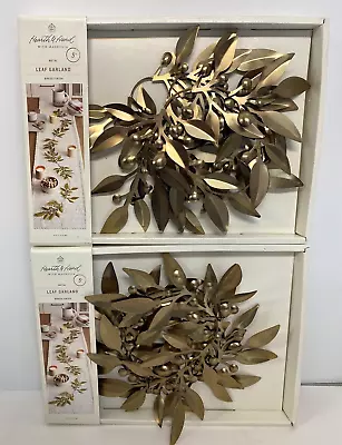 2 QTY Hearth & Hand Magnolia 5 Ft Decorative BRASS LEAF & BERRY GARLAND  NIB • $49.99