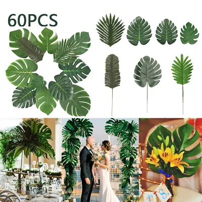 £6.29 • Buy 60X Tropical Artificial Palm Leaves Hawaiian Luau Jungle Beach Theme Party Decor