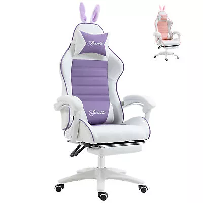 Vinsetto Racing Style Gaming Chair With Footrest Removable Rabbit Ears Purple • £86.99