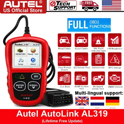 Autel AutoLink AL319 OBD2 Scanner Tool Automotive Engine Fault Code Reader CAN • $31.99
