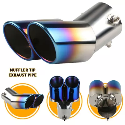 Car Rear Dual Exhaust Pipe Tail Muffler Tip Blue Chrome Auto Accessories Replace • £15.99