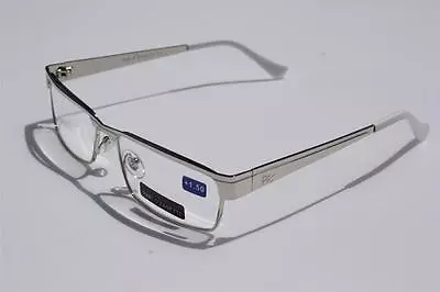 Pablo Zanetti Metal Reading Glasses Slim Rectangle Silver White +1.50 1264 • $12.95