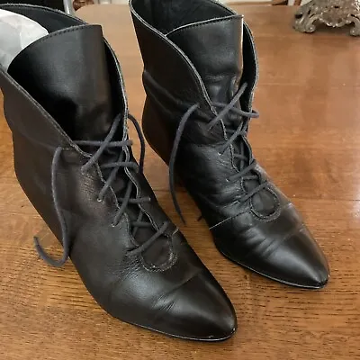 VTG Granny Boots Black Lace Up Women’s 6 B 1.75” Heel Leather Granny Chic • $20.37