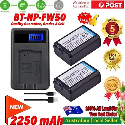 $27.98 • Buy 2x NP-FW50 2.25Ah Battery / Charger For Sony A7SII A7RII A6000 A5100 A6300 A6500