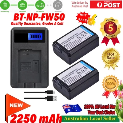 $28.95 • Buy 2x NP-FW50 2.25Ah Battery / Charger For Sony A7SII A7RII A6000 A5100 A6300 A6500