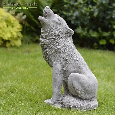 Howling Wolf Large Hand Cast Stone Outdoor Garden Ornament Statue Patio Gift • £84.90