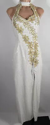 Vintage Nadine Sequin Caged Neck Floral Wedding Dress Gown ILGWU Party Cocktail • $175