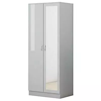 Grey High Gloss 2 Door Mirrored Wardrobe Bedroom Furniture Matt Frame • £159.99