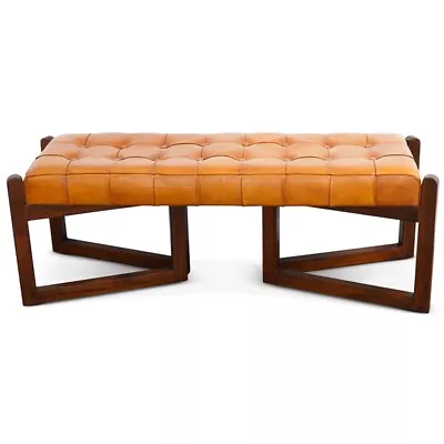 Pearland Mid-Century Modern Upholstered Leather Bench In Tan • $359.43