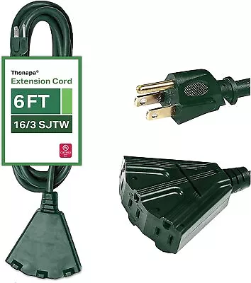 6 Ft Outdoor Extension Cord -3 Electrical Outlets- 6/3 Durable Green Power Cable • $11.99