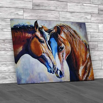 Two Horses In Love Handpainted Portrait Original Canvas Print Large Picture • £18.95