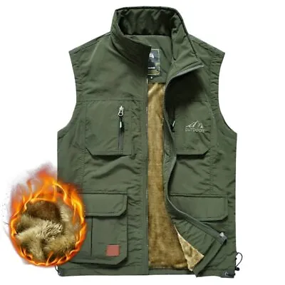 £55.97 • Buy Men Fleece Warm Vest With Many Pockets Waistcoat Photographer Sleeveless Jacket