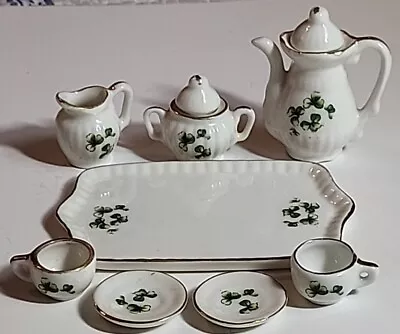 Miniature Vintage Porcelain 10 Piece Set Shamrocks Tea Set Gold Trim • $15.99