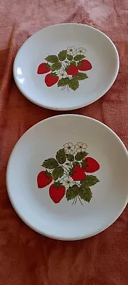 2 McCoy Vintage Dinner Plates- Red Starwberry & Green Leaves & Yellow Flow  10  • $25