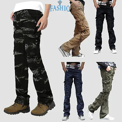 Men's Cotton Relax Fit Casual Cargo Pants Military Army Workwear Twill Trousers • $27.54