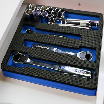 Tool Drawer Organizer Ratchet Socket Wrench Holder Insert Blue Black Foam Tray • $18.98